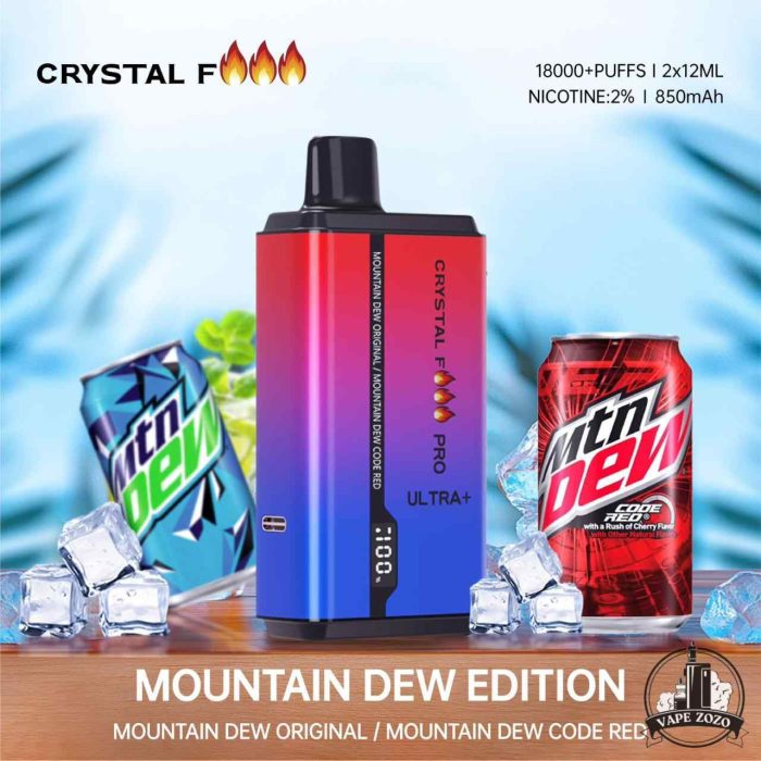 CRYSTAL Fire Pro Ultra 18000 Puffs Disposable Vape Price in Dubai Mountain Dew Original Mountain Dew Code Red