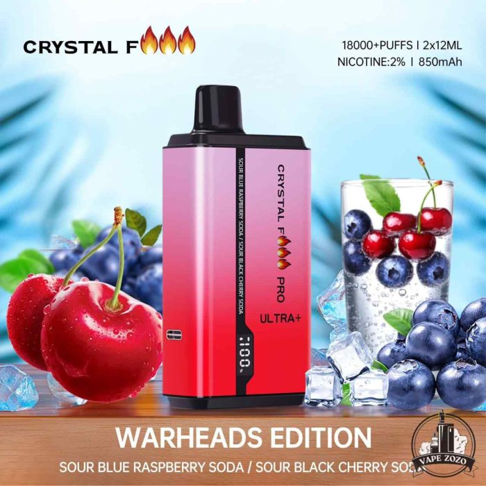 CRYSTAL Fire Pro Ultra 18000 Puffs Disposable Vape Price in Dubai Sour Blue Raspberry Soda Sour Black Cherry Soda