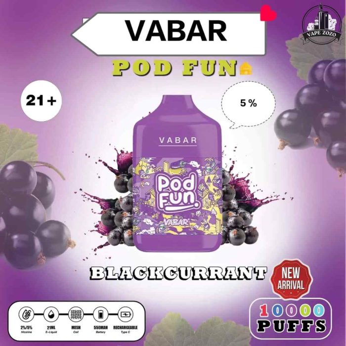 VABAR Pod Fun 10000 Puffs 50Mg Disposable Vape Price in Dubai BLACKCURRANT