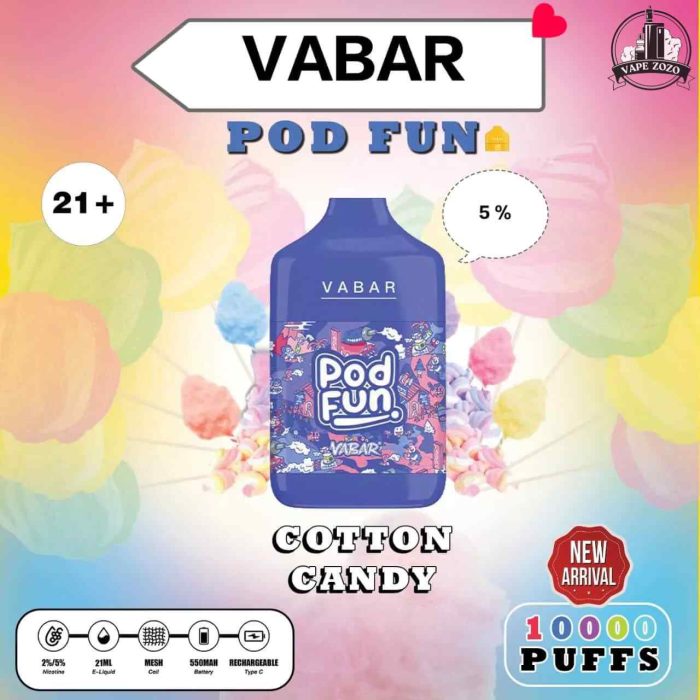 VABAR Pod Fun 10000 Puffs 50Mg Disposable Vape Price in Dubai Cotton Candy