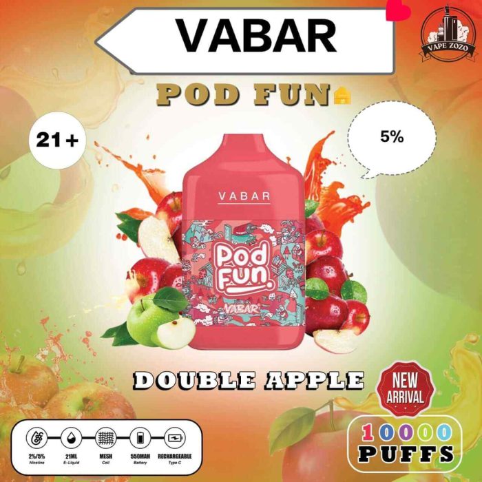 VABAR Pod Fun 10000 Puffs 50Mg Disposable Vape Price in Dubai Double Apple