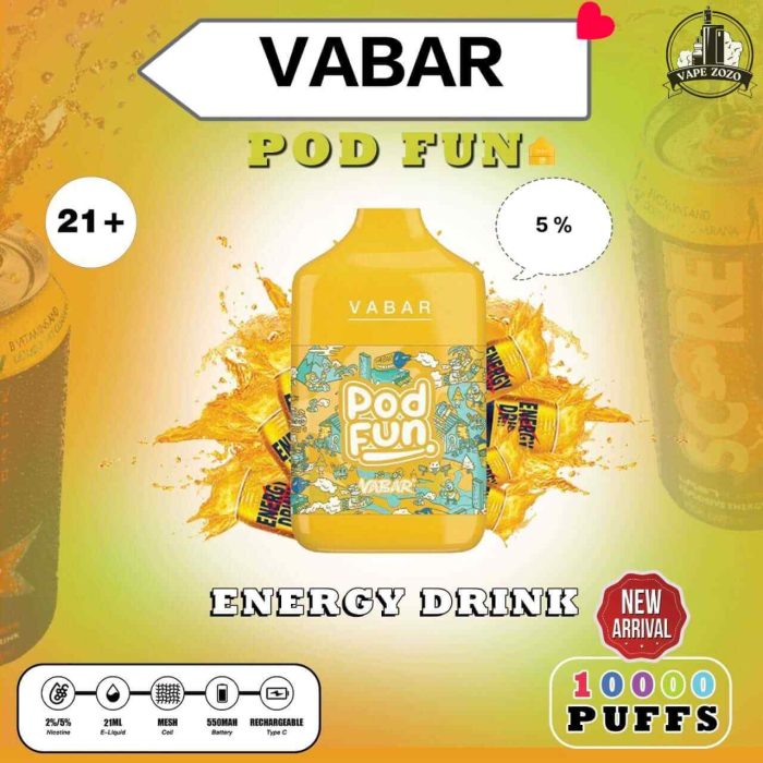 VABAR Pod Fun 10000 Puffs 50Mg Disposable Vape Price in Dubai Energy Drink