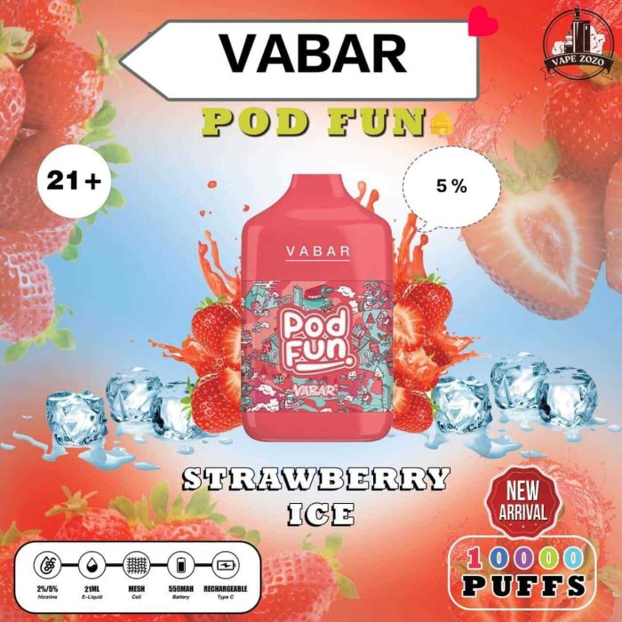 VABAR Pod Fun 10000 Puffs 50Mg Disposable Vape Price in Dubai STRAWBERRY ICE