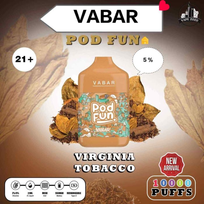 VABAR Pod Fun 10000 Puffs 50Mg Disposable Vape Price in Dubai VIRGINIA TOBACCO