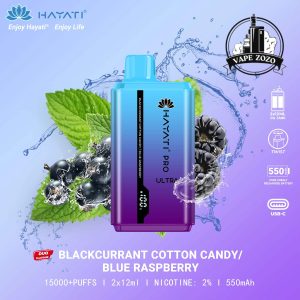 HAYATI Pro Ultra 15000 Puffs 20MG Disposable Vape Price in Dubai Blackcurrant Cotton Candy & Blue Raspberry