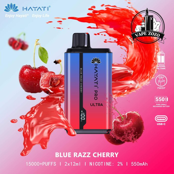 HAYATI Pro Ultra 15000 Puffs 20MG Disposable Vape Price in Dubai Blue Razz Cherry