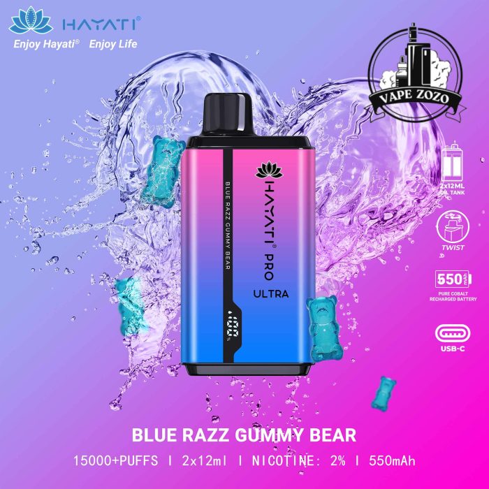 HAYATI Pro Ultra 15000 Puffs 20MG Disposable Vape Price in Dubai Blue Razz Gummy Berry