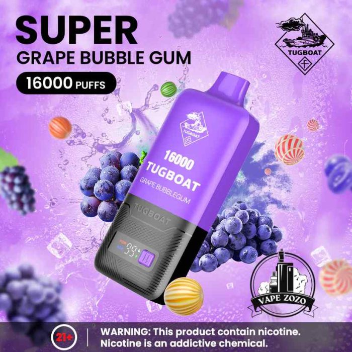 TUGBOAT Super 16000 Puffs 50MG Disposable Vape Price in Dubai Grape Bubble Gum