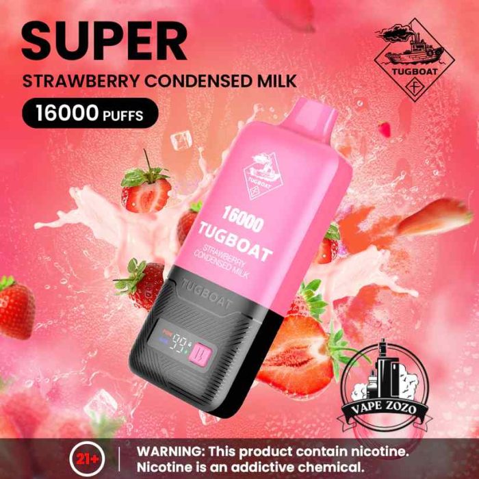 TUGBOAT Super 16000 Puffs 50MG Disposable Vape Price in Dubai Strawberry Condensed Milk