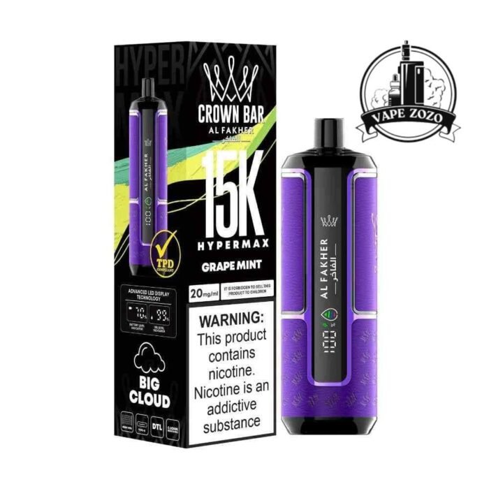 AL FAKHER Crown Bar Hypermax 15000 Puffs Price in Dubai GRAPE MINT