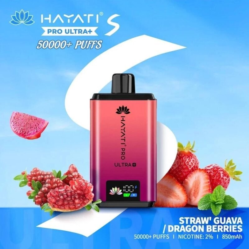hayati pro ultra plus 50000 puffs straw guava dragon berries