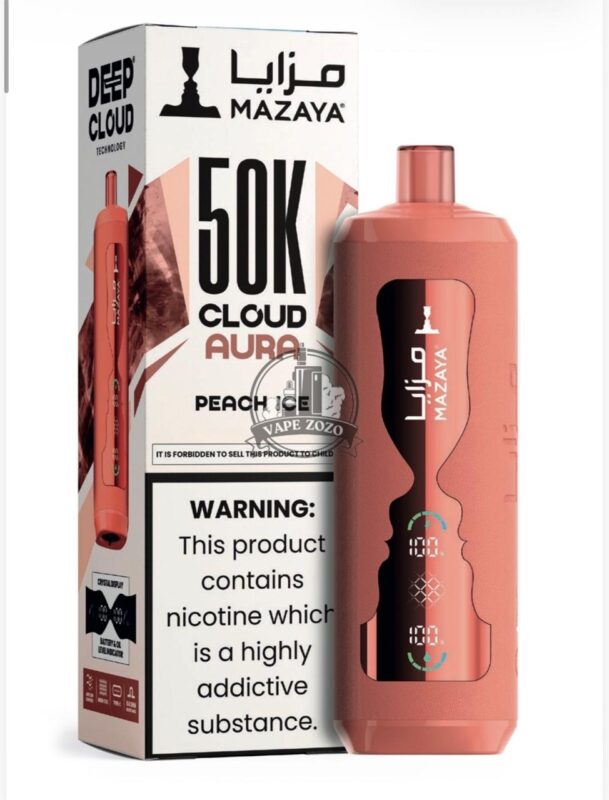 mazaya cloud aura 50000 puffs disposable vape 6mg in the uae peach ice
