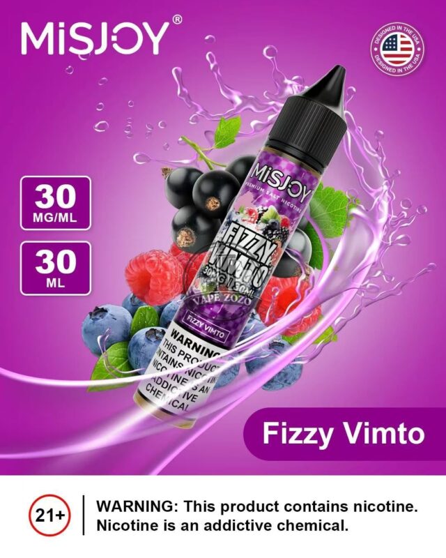 Misjoy Premium Salt Nicotine 30mg 30mg Liquid Usa Brand Fizzy Vimto